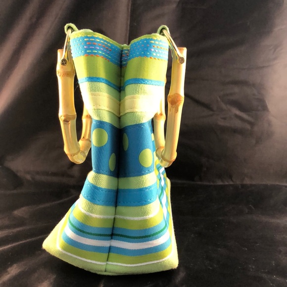 Tianna Spring Handbag Striped Purse Bamboo Handles - Picture 7 of 8